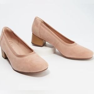 Clarks Chartli Fame Pumps Women’s Size 6M Block Heel Tan Praline Suede